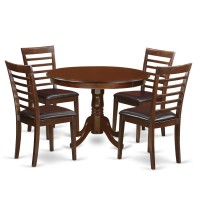 East West Furniture Hlml5-Mah-Lc 5 Piece Dining Table Set For 4 Includes A Round Kitchen Table With Pedestal And 4 Faux Leather Dining Room Chairs, 42X42 Inch, Mahogany