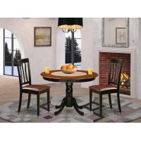 East West Furniture Hlan3-Bch-Lc 3 Piece Dining Room Table Set Contains A Round Kitchen Table With Pedestal And 2 Faux Leather Upholstered Dining Chairs, 42X42 Inch, Black & Cherry
