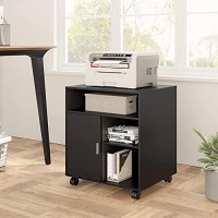 Fitueyes Printer Stand With Storage Adjustable Shelves, Wood Mobile Cart With Door, Rolling File Cabinet On Wheels For Home Office, Black, Ps406001Wb