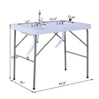 Outsunny Folding Camping Table With Faucet And Dual Water Basins, Outdoor Fish Table Sink Station, For Picnic, Fishing, 40''