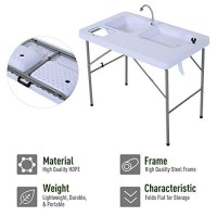 Outsunny Folding Camping Table With Faucet And Dual Water Basins, Outdoor Fish Table Sink Station, For Picnic, Fishing, 40''