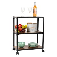 Mind Reader Bar Cart Rolling Cart Microwave Stand 3Tier Coffee Cart Kitchen Woodmetal 23L X 12W X 295H Brown