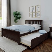 Max & Lily Full Bed, Wood Bed Frame With Headboard For Kids With Trundle, Slatted, Espresso