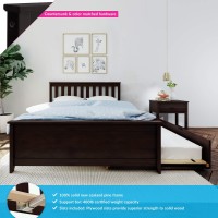 Max & Lily Full Bed, Wood Bed Frame With Headboard For Kids With Trundle, Slatted, Espresso
