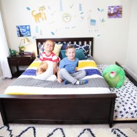 Max & Lily Full Bed, Wood Bed Frame With Headboard For Kids With Trundle, Slatted, Espresso