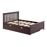 Max & Lily Full Bed, Wood Bed Frame With Headboard For Kids With Trundle, Slatted, Espresso