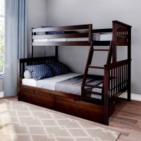 Max & Lily Bunk Bed, Twin-Over-Full Wood Bed Frame For Kids With Storage Drawers, Espresso