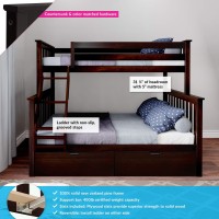 Max & Lily Bunk Bed, Twin-Over-Full Wood Bed Frame For Kids With Storage Drawers, Espresso