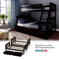 Max & Lily Bunk Bed, Twin-Over-Full Wood Bed Frame For Kids With Storage Drawers, Espresso