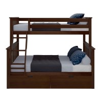 Max & Lily Bunk Bed, Twin-Over-Full Wood Bed Frame For Kids With Storage Drawers, Espresso