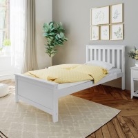 Max & Lily Twin Bed Frame With Slatted Headboard, Solid Wood Platform Bed For Kids, No Box Spring Needed, Easy Assembly, White