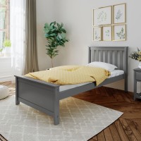 Max & Lily Twin Bed Frame With Slatted Headboard, Solid Wood Platform Bed For Kids, No Box Spring Needed, Easy Assembly, Grey