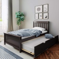 Max & Lily Twin Bed, Wood Bed Frame With Headboard For Kids With Trundle, Slatted, Espresso