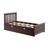 Max & Lily Twin Bed, Wood Bed Frame With Headboard For Kids With Trundle, Slatted, Espresso