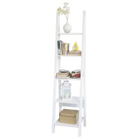 Haotian Frg101-W, White Modern 5 Tiers Ladder Shelf, Storage Display Shelving Wall Shelf Bookcase