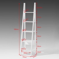 Haotian Frg101-W, White Modern 5 Tiers Ladder Shelf, Storage Display Shelving Wall Shelf Bookcase