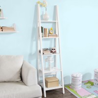 Haotian Frg101-W, White Modern 5 Tiers Ladder Shelf, Storage Display Shelving Wall Shelf Bookcase