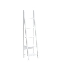 Haotian Frg101-W, White Modern 5 Tiers Ladder Shelf, Storage Display Shelving Wall Shelf Bookcase