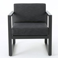 Gdf Studio Nealie Patio Furniture ~ 4 Piece Outdoor Aluminum Chat Set (Dark Grey)