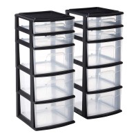 Homz 1Pack 5Drawer Storage Unit Home Office Plastic Organizer Black Frame