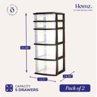 Homz 2Pack 5Drawer Storage Unit Home Office Plastic Organizer Black Frame