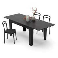 Mobili Fiver, Easy, Extendable Dining Table, 55,1(86,6) X35,4 In, Ashwood Black, For 6-10 People, Expandable Dining Table For Kitchen, Italian Furniture