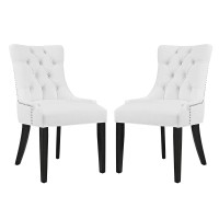 Modway Regent Modern Tufted Faux Leather Upholstered Two Dining Chairs With Nailhead Trim In White