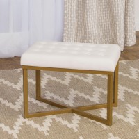 Homepop Home Decor | Upholstered Tufted Velvet Ottoman Bench | Ottoman Bench For Living Room & Bedroom, White 24 Inches Wide X 16 Inches Deep