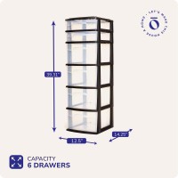 Homz 6 Drawer Plastic Organizer For Home And Office Supply Storage Clearblack