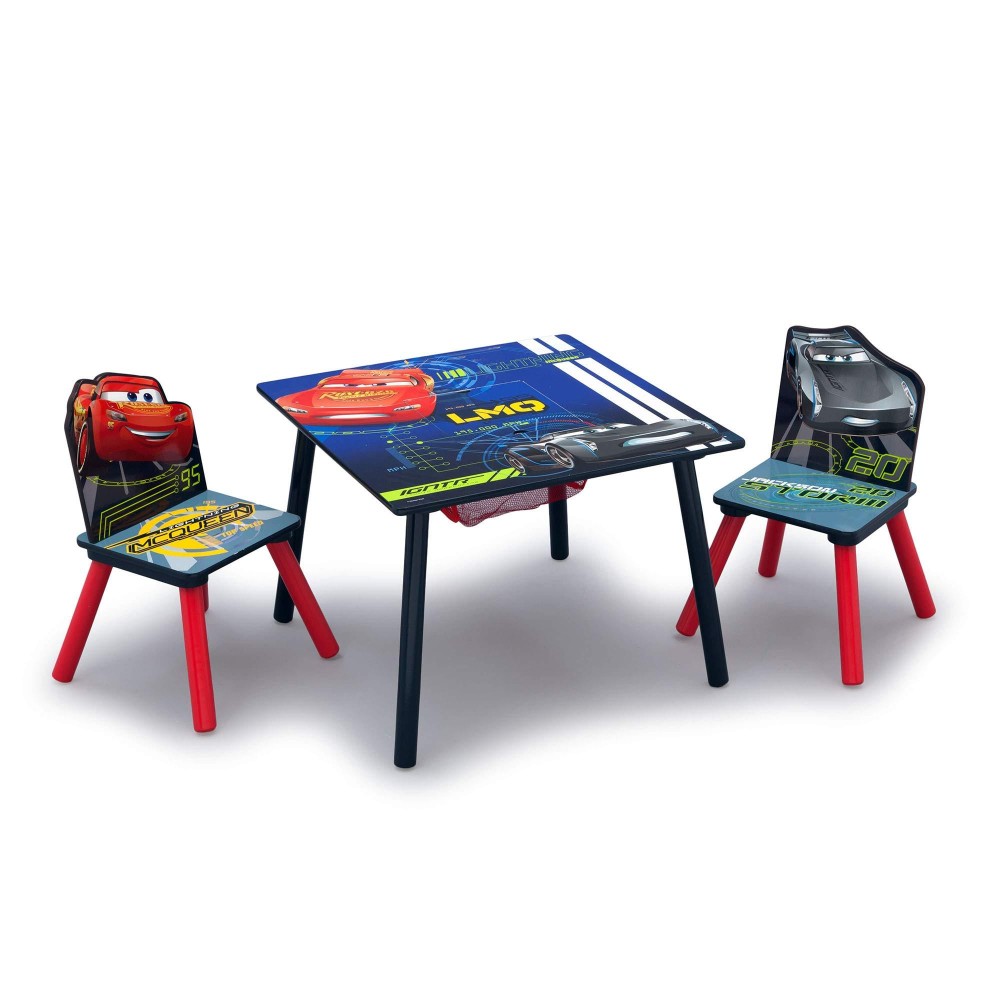 Delta Children Kids Table And Chair Set With Storage (2 Chairs Included) - Ideal For Arts & Crafts, Snack Time, Homework & More, Disney/Pixar Cars, 3 Piece Set