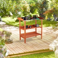 Relaxdays Wooden Garden Table, 3 Shelves, Metal Worktop, Germination, 87.5 X 91.8 X 41.5, Orange