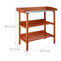 Relaxdays Wooden Garden Table, 3 Shelves, Metal Worktop, Germination, 87.5 X 91.8 X 41.5, Orange