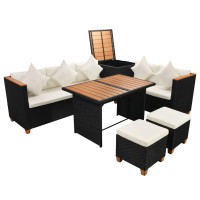 vidaXL 7 Piece Garden Lounge Set with Cushions Poly Rattan Black 43004