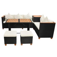 vidaXL 7 Piece Garden Lounge Set with Cushions Poly Rattan Black 43004