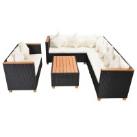 vidaXL 5 Piece Garden Lounge Set with Cushions Poly Rattan Black 42998