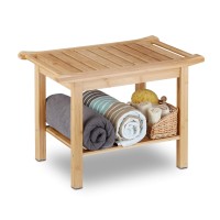 Relaxdays, Wooden Stool, H X W X D: 45 X 66 X 40 Cm, Natural Bathroom Bench Bamboo, 40 X 66 X 45 Cm