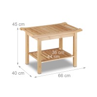 Relaxdays, Wooden Stool, H X W X D: 45 X 66 X 40 Cm, Natural Bathroom Bench Bamboo, 40 X 66 X 45 Cm