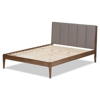 Baxton Studio Ember Mid-Century Dark Grey Fabric And Medium Brown Finish Wood Full Size Platform Bed