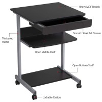 Topeakmart Mobile Compact Computer Desk Cart For Small Spaces, Work Workstation, Writing Desk Table With Drawers And Printer Shelf On Wheels