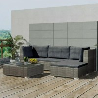 vidaXL 5 Piece Garden Lounge Set with Cushions Poly Rattan Gray 42835