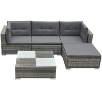 vidaXL 5 Piece Garden Lounge Set with Cushions Poly Rattan Gray 42835