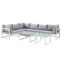 Modway Fortuna Aluminum 8-Piece Outdoor Patio Sectional Sofa Furniture Set With Cushions In White Gray