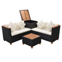 vidaXL 4 Piece Garden Lounge Set with Cushions Poly Rattan Black 43003