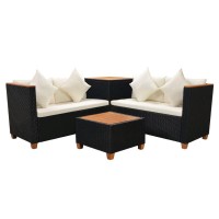 vidaXL 4 Piece Garden Lounge Set with Cushions Poly Rattan Black 43003