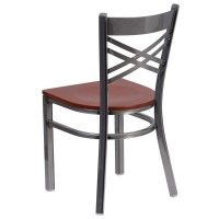 Hercules Series Clear Coated ''X'' Back Metal Restaurant Chair - Cherry Wood Seat