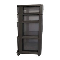 Homz Tall Solid Plastic Versatile 4 Drawer Medium Home Storage Cart With 4 Caster Wheels For Home, Office, Dorm, And Classroom, Black