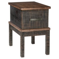 Signature Design by Ashley Stanah Rustic Chair Side End Table with 2 Outlets & 2 USB Charging Ports, Two-Tone Brown