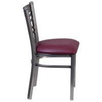 Hercules Series Clear Coated ''X'' Back Metal Restaurant Chair - Burgundy Vinyl Seat