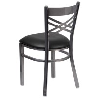 Hercules Series Clear Coated ''X'' Back Metal Restaurant Chair - Black Vinyl Seat