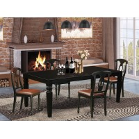 East West Furniture Lgke5-Blk-Lc Logan 5 Piece Set Includes A Rectangle Dining Table With Butterfly Leaf And 4 Faux Leather Kitchen Room Chairs, 42X84 Inch, Black